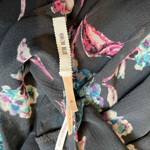 Kimchi Blue Nina Sheer Panel Dress Women's Gray Floral Aqua Pink Lined Size 4 - Picture 11 of 16